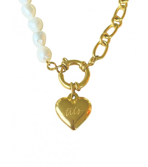 T.I.T.S. Pearl and Chain Necklace Goldplated