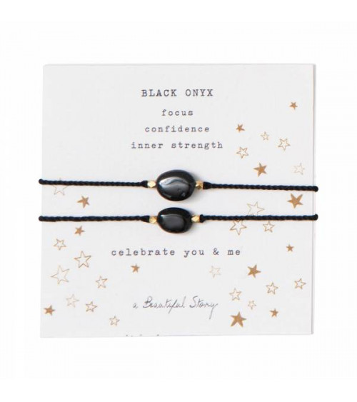 A Beautiful Story Gemstone Card You & Me Black Onyx Gold Bracelet