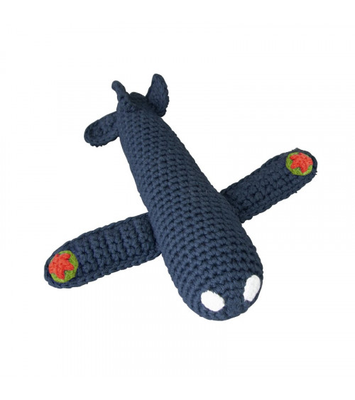 Global Affairs Crochet Rattle Airplane Dark Blue