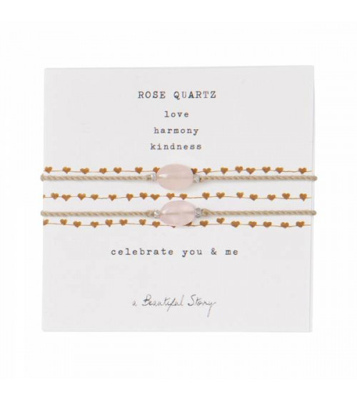 A Beautiful Story Gemstone Card You & Me Rose Quartz Silver Bracelet